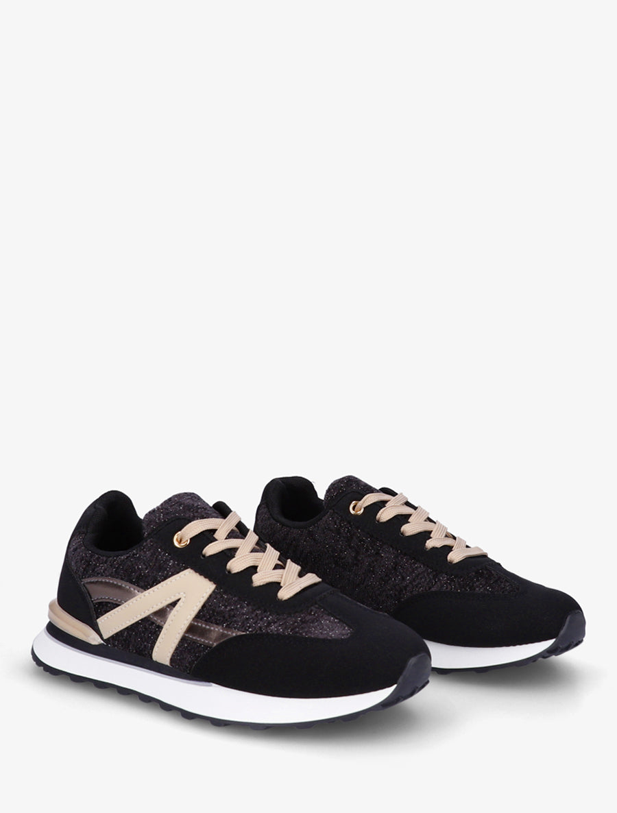 Basketseffet nubuck et tissu irisé empiècement en V - Noir - 4