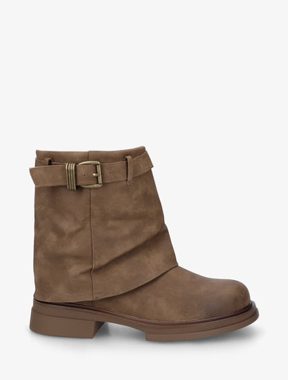 Bottines fourreau en simili avec sangle à boucle décorative - Beige foncé - 1