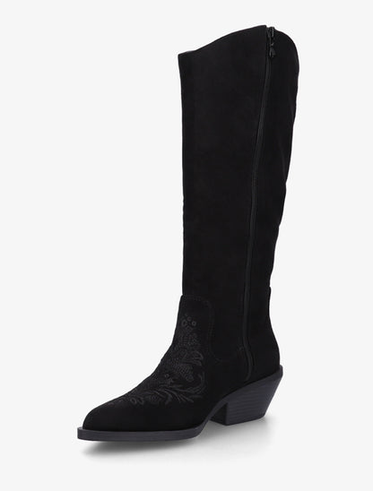 Bottes style santiag en suédine avec broderie - Noir - 3