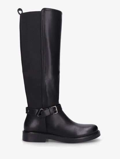 Bottes à mollet élastiqué détail avec sangle et harnet décoratifs - Noir - 1