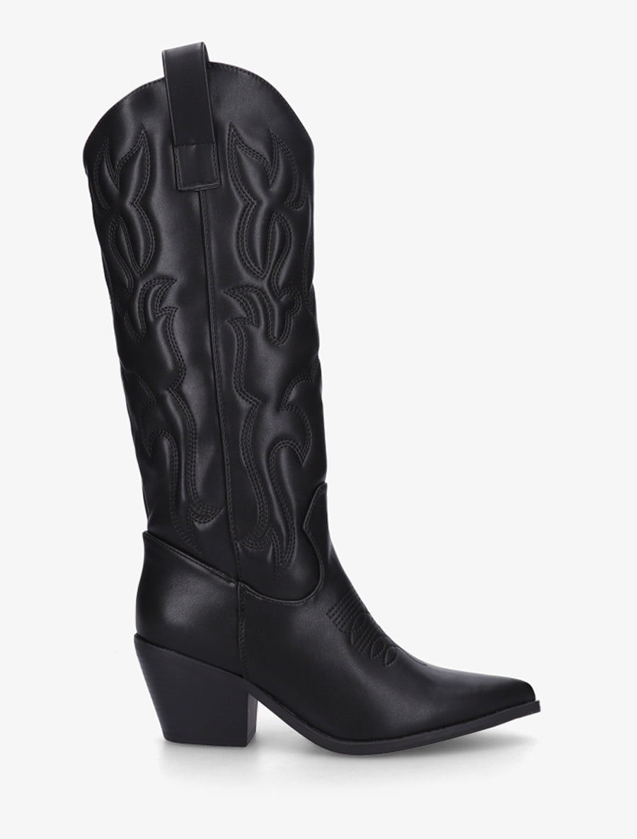 Bottes en simili style santiag avec coutures en relief - Noir - 1