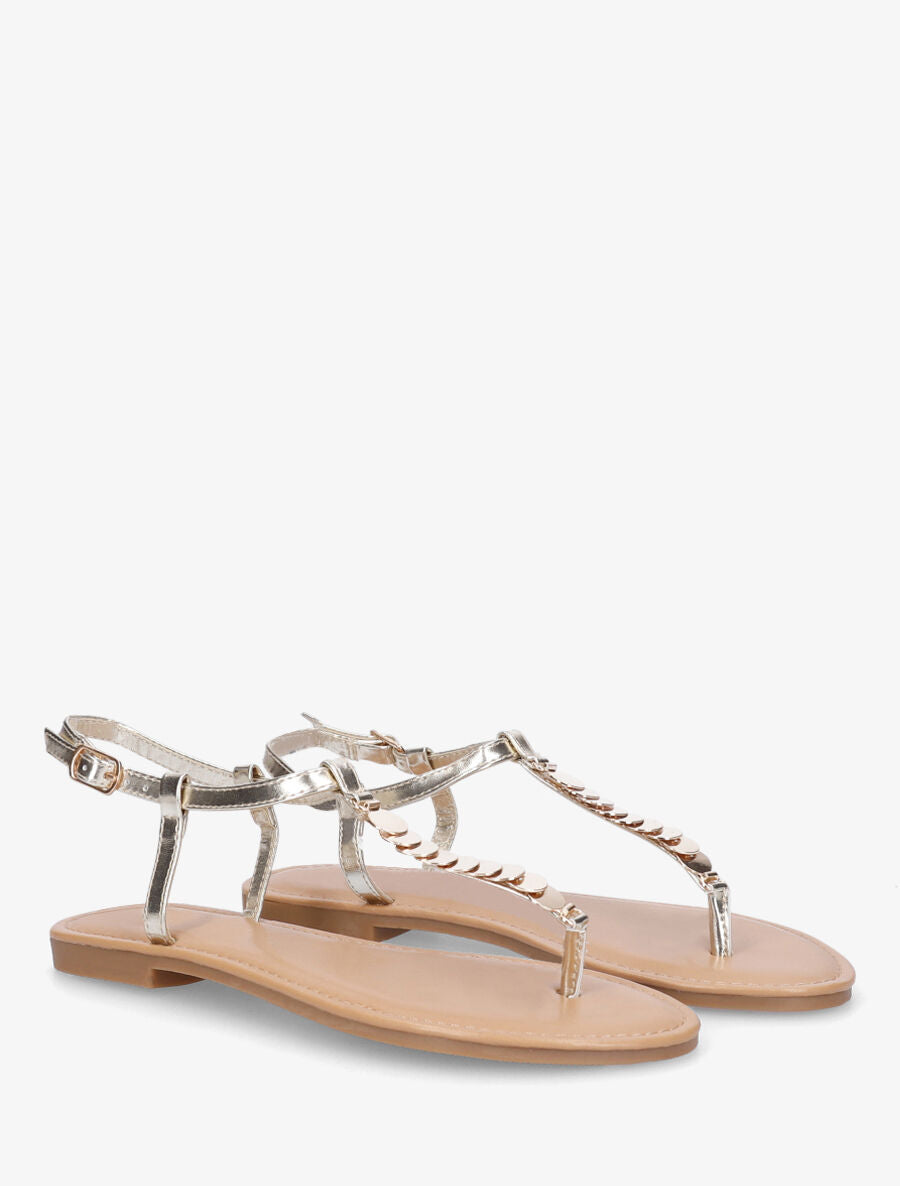 Nu-pieds bride en T à bijoux - Or - 4