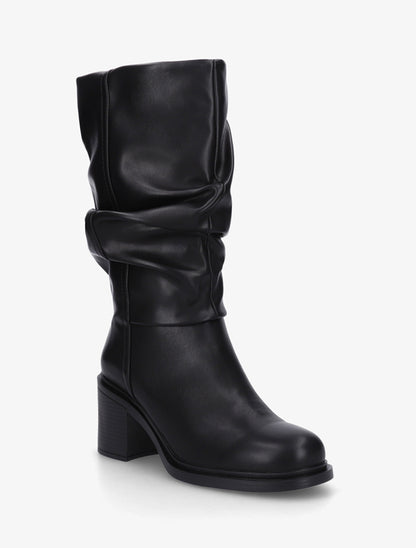 Bottes mi-mollet en simili effet froncé - Noir - 2