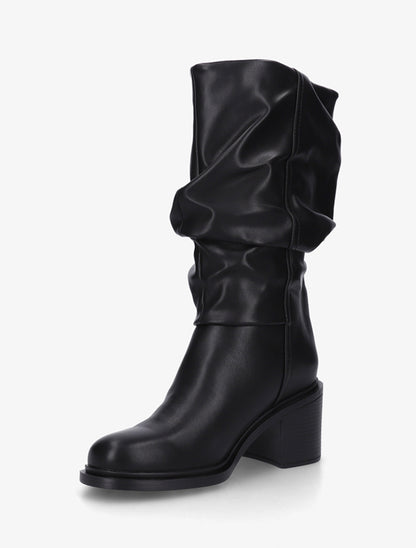 Bottes mi-mollet en simili effet froncé - Noir - 3