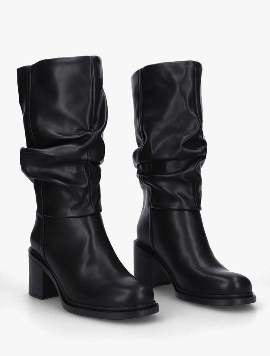 Bottes mi-mollet en simili effet froncé - Noir - 4