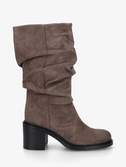 Bottes mi-mollet en suédine effet froncé - Taupe - 1