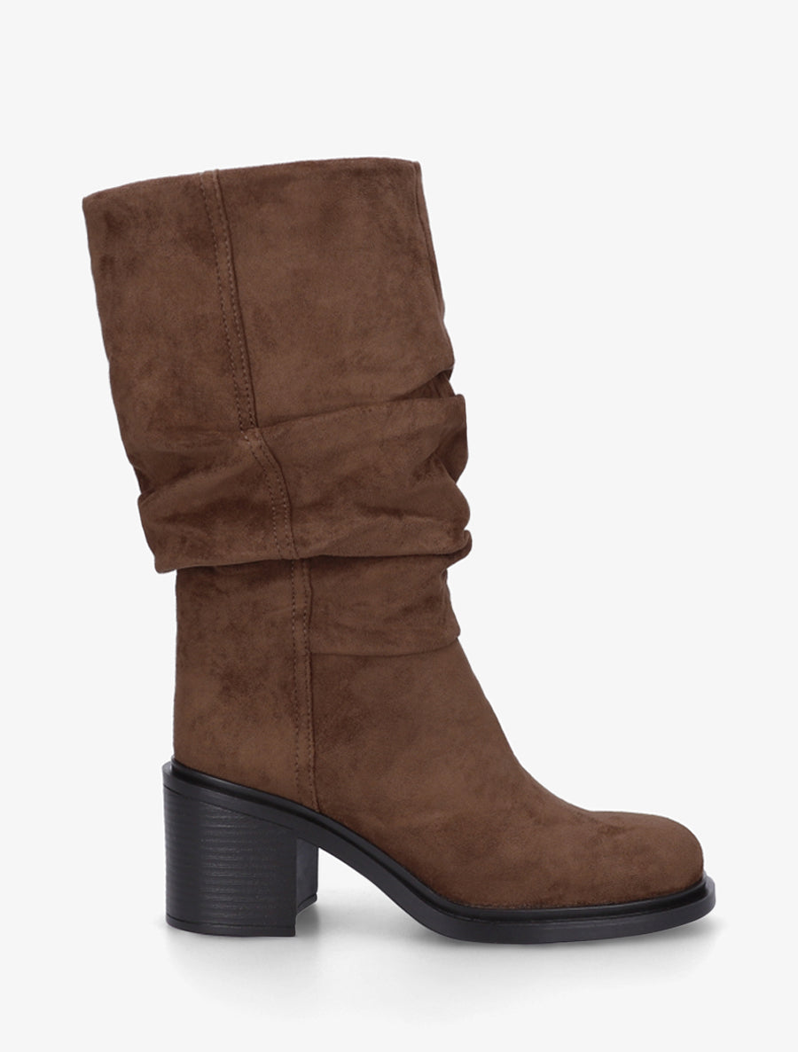 Bottes mi-mollet en suédine effet froncé - Marron - 1