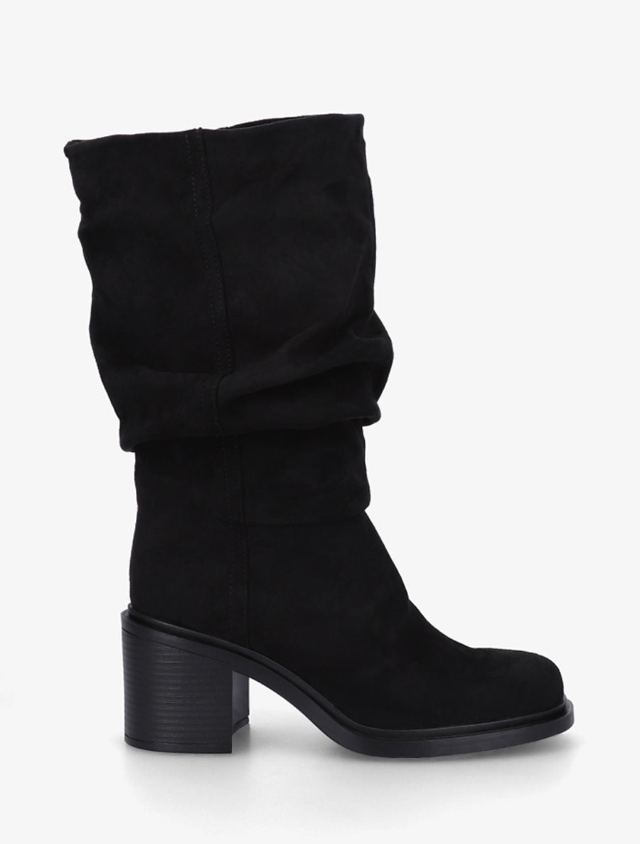 Bottes mi-mollet en suédine effet froncé - Noir - 1