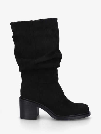 Bottes mi-mollet en suédine effet froncé - Noir - 1