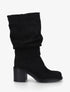 Bottes mi-mollet en suédine effet froncé - Noir - 1