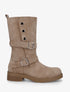 Bottines montantes à tige rabatable et sangles décoratives en suédine - Beige foncé - 1