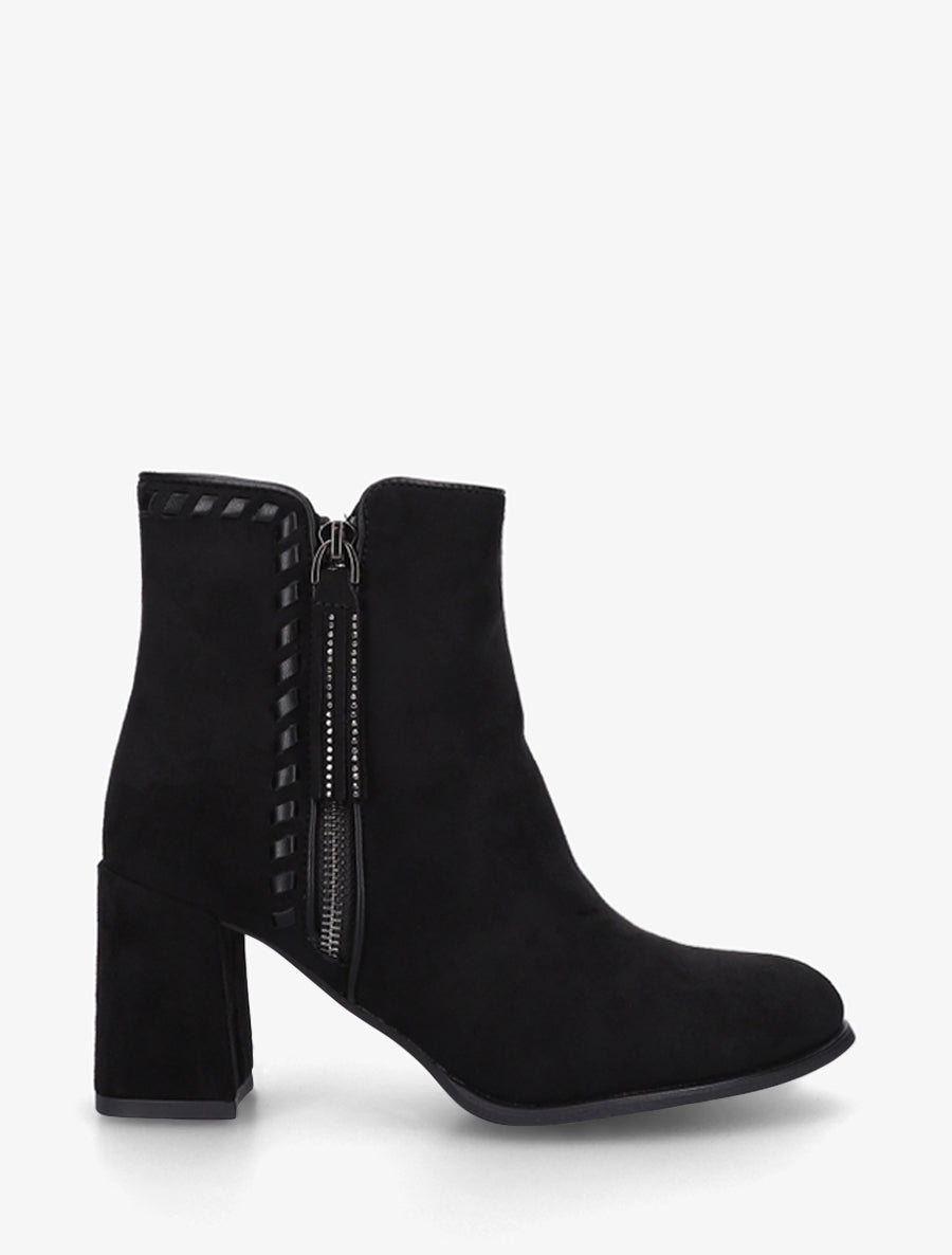 Bottines suédine à talon et pampille - Noir - 1
