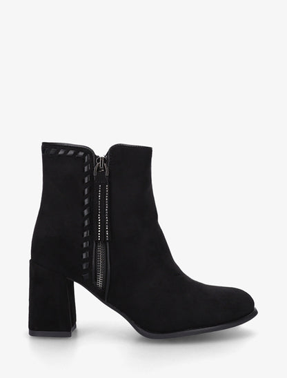Bottines suédine à talon et pampille - Noir - 1