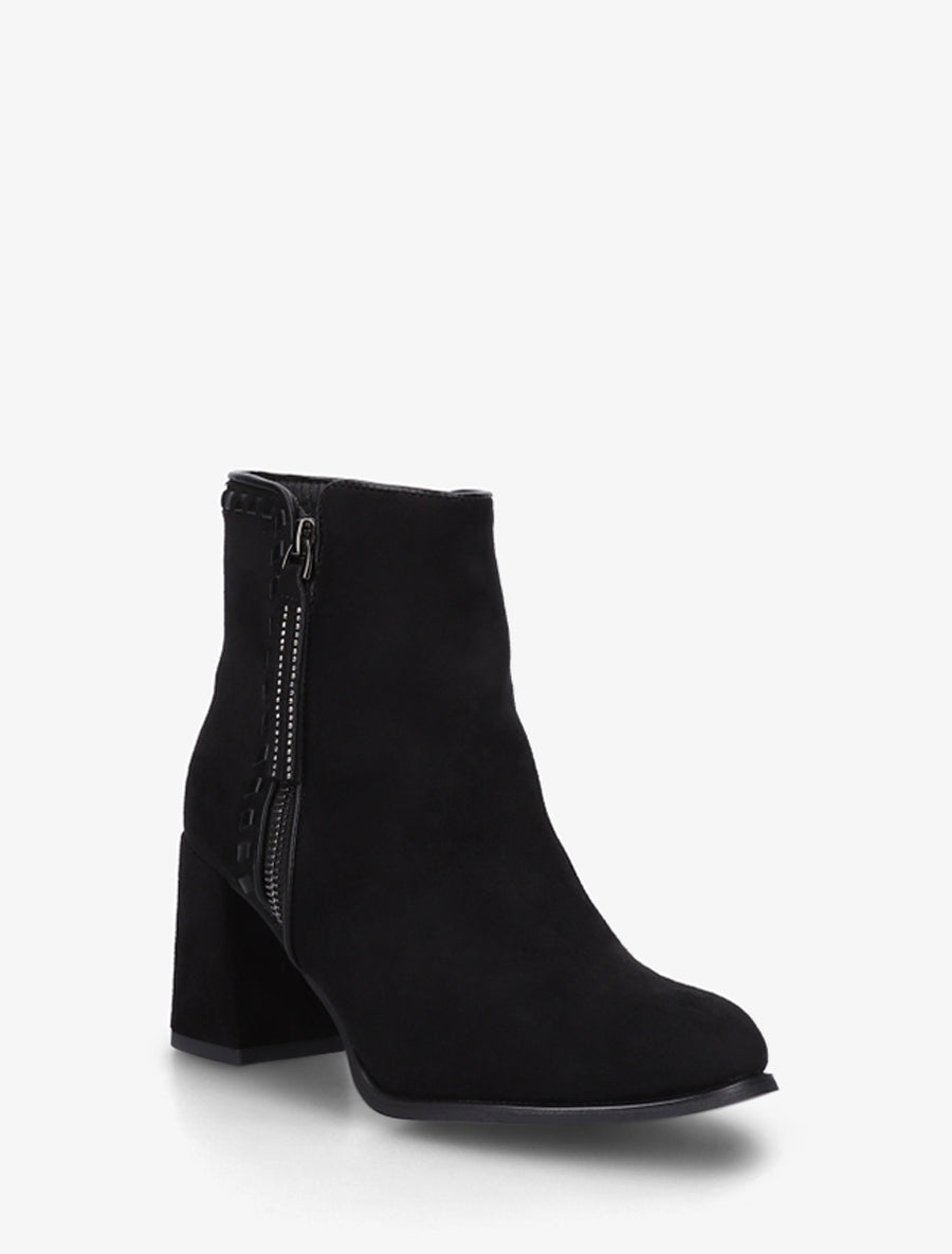 Bottines suédine à talon et pampille - Noir - 2