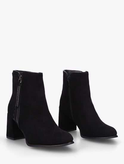 Bottines suédine à talon et pampille - Noir - 4