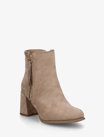 Bottines suédine à talon et pampille - Beige - 2