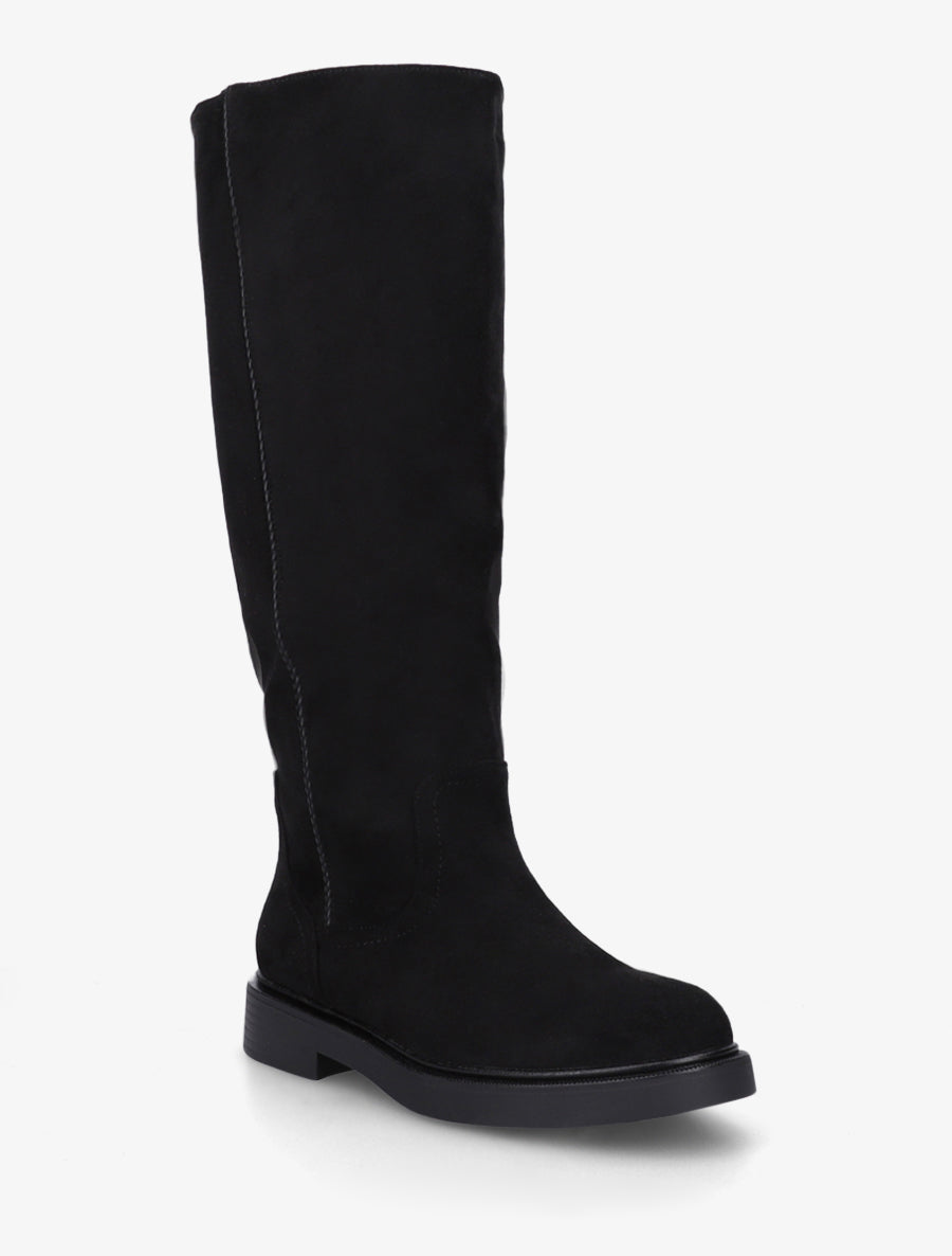 Bottes en suédine à surpiqûre ton sur ton - Noir - 2