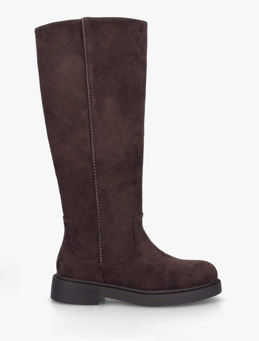 Bottes en suédine à surpiqûre ton sur ton - Chocolat - 1
