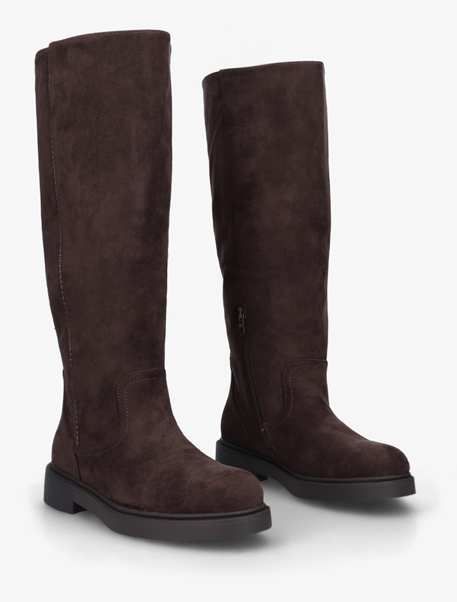 Bottes en suédine à surpiqûre ton sur ton - Chocolat - 4