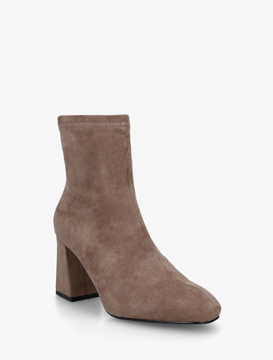 Bottines en suédine et talon carré - Taupe - 2