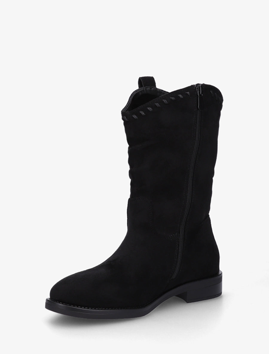 Bottines plissées en suédine - Noir - 3