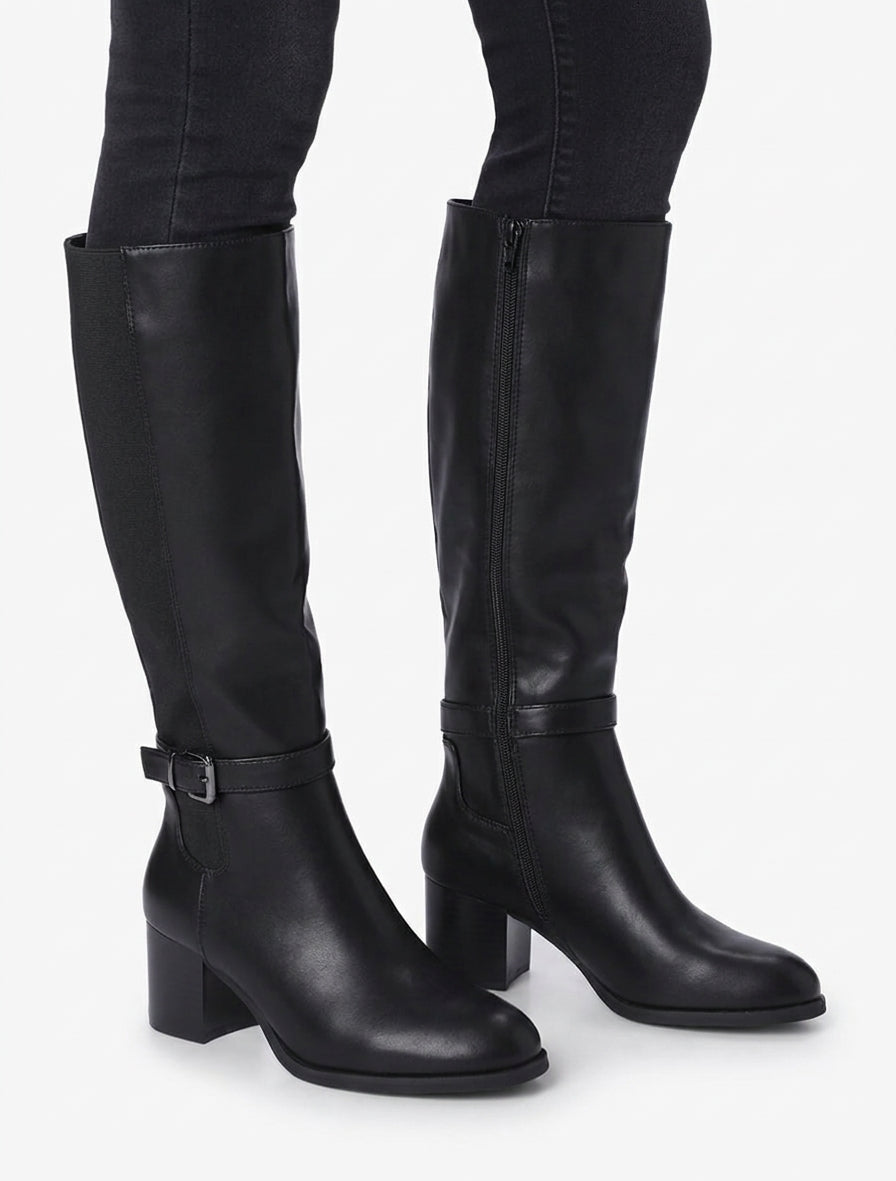 Elastische Stiefel mit Absatz - Schwarz