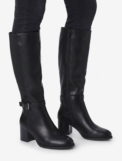 Elastische Stiefel mit Absatz - Schwarz