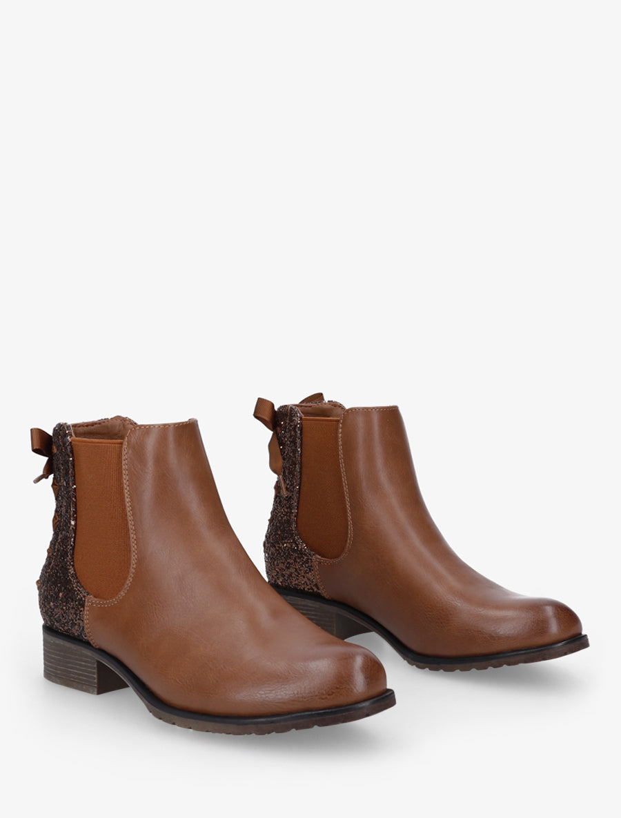 Bottines élastiquées à contrefort pailleté - Camel - 4