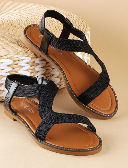 Nu-pieds unis à cheville élastiquée - Noir - 6