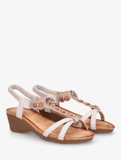 Sandales à strass et perles motif coquillage - Beige - 4
