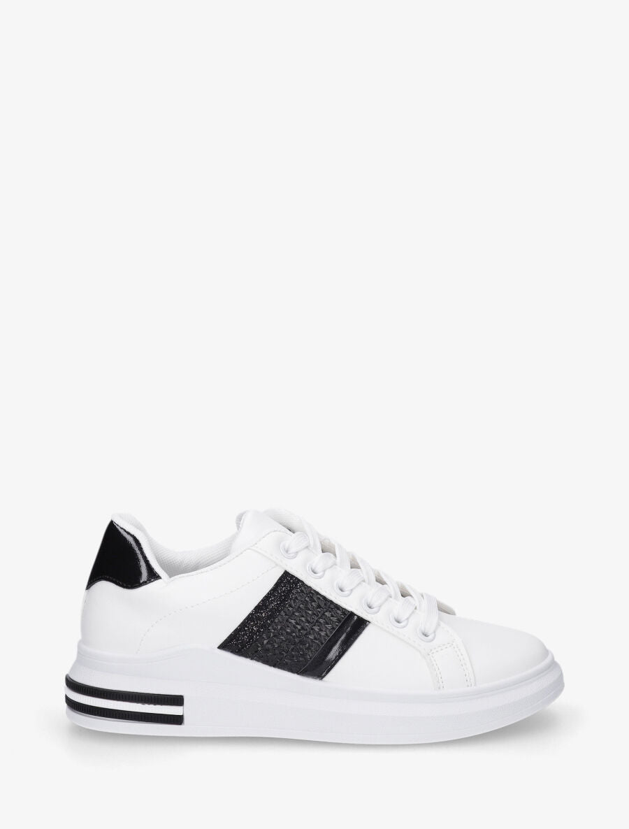 Sneakers en simili à bandes effet paille - Noir - 1