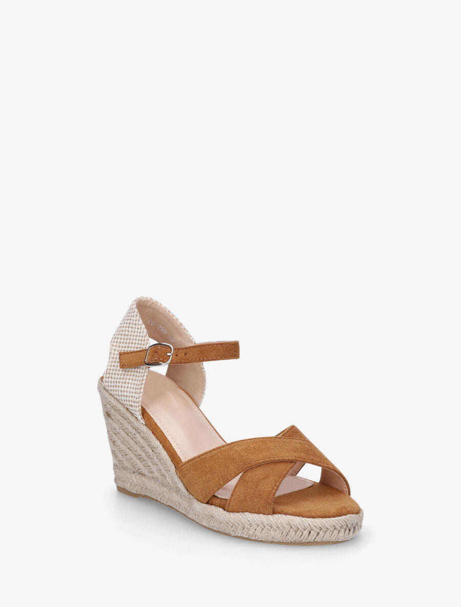 Sandales compensées à contrefort à motif damier - Camel - 3
