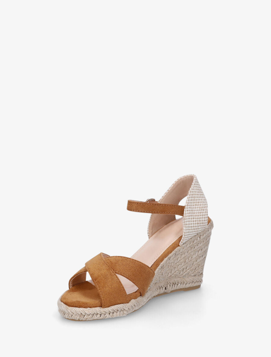 Sandales compensées à contrefort à motif damier - Camel - 4