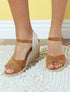 Sandales compensées à contrefort à motif damier - Camel - 1