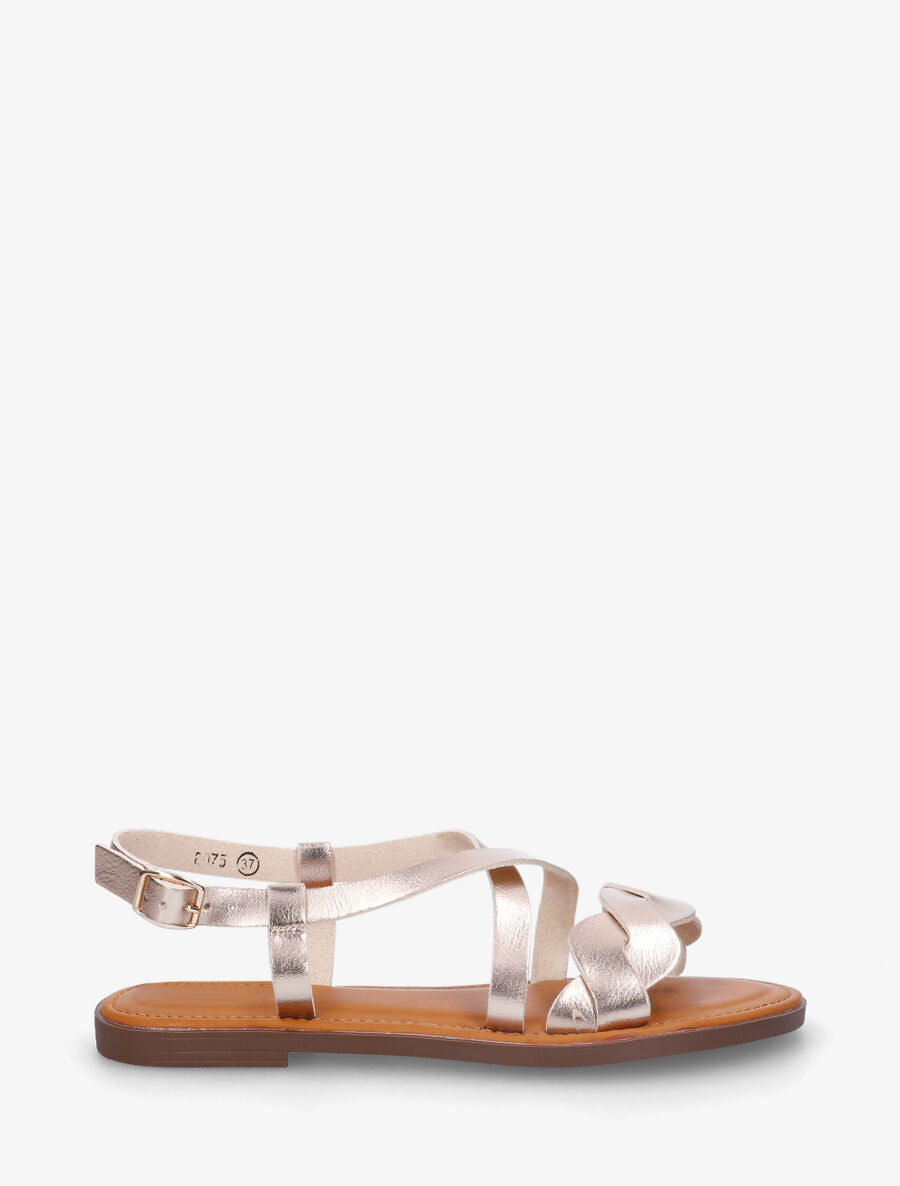 Nu-pieds à brides tressées en simili - Doré rose - 5
