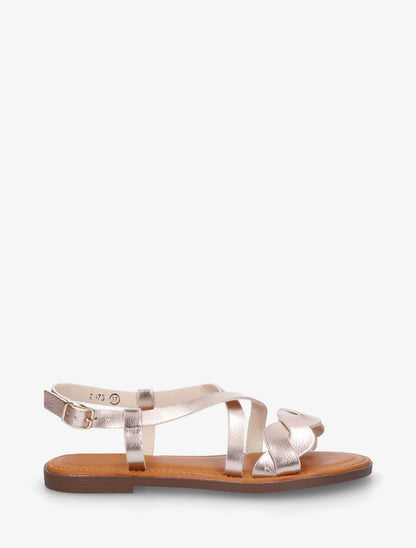 Nu-pieds à brides tressées en simili - Doré rose - 5