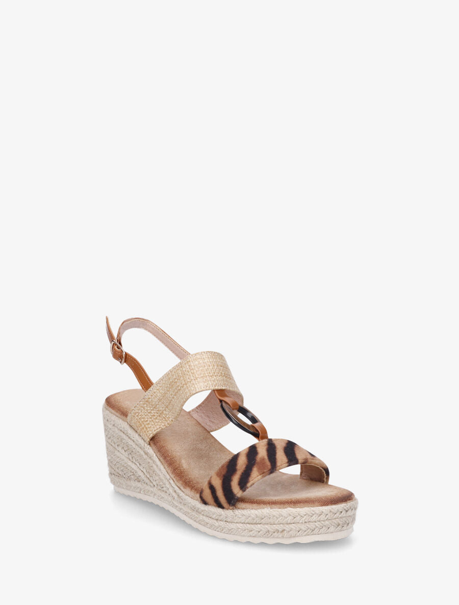 Sandales compensées à bride motif zèbre - Camel - 2
