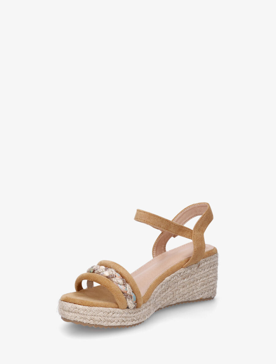 Sandales en suédine à brides tressées et strass - Camel - 4