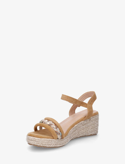 Sandales en suédine à brides tressées et strass - Camel - 4