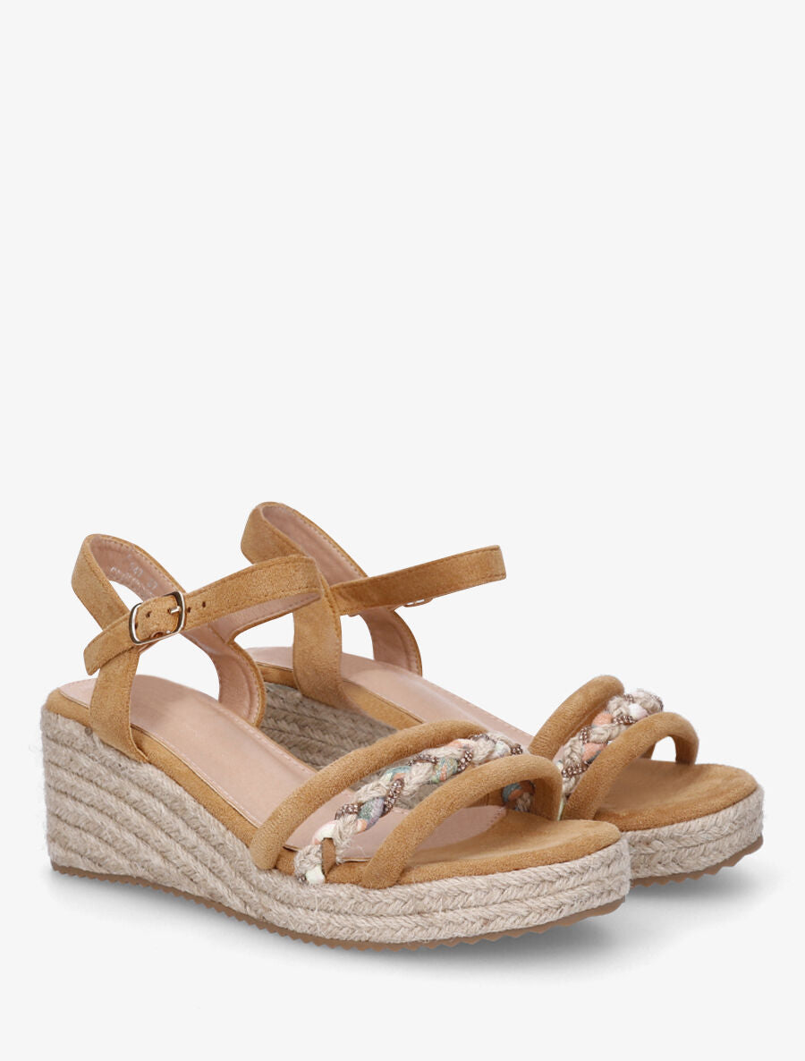 Sandales en suédine à brides tressées et strass - Camel - 5