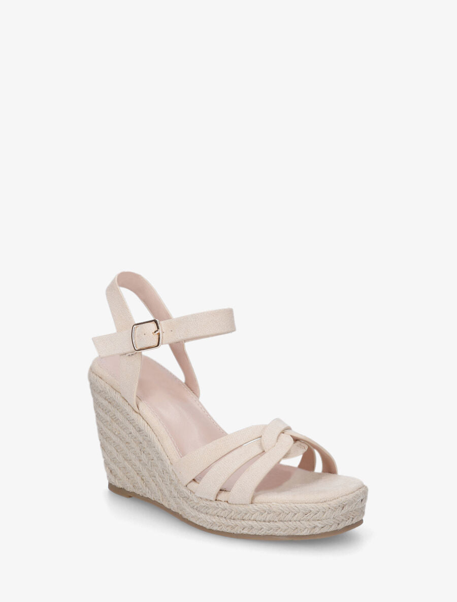 Sandales en suédine à talon compensé - Beige - 3