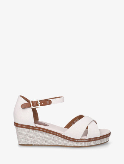 Sandales compensées bride croisées en tissu - Écru - 5