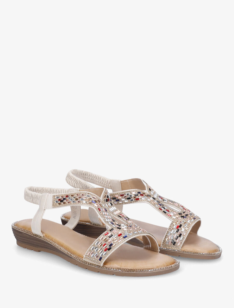 Nu-pieds en simili à strass - Beige - 4