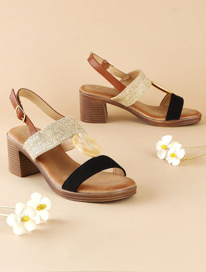 Sandales bi-matière à bijou style marbre - Noir - 1