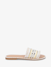 Claquettes à perles et franges - Beige - 5