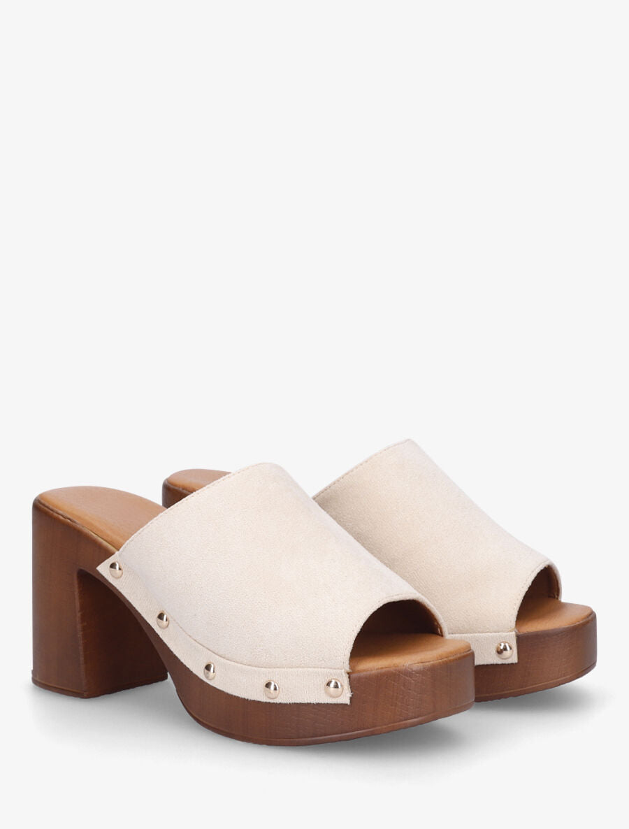 Mules à talon style sabot - Beige - 4