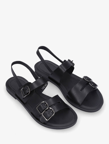 Nu-pieds en simili à boucle métallique - Noir - 4