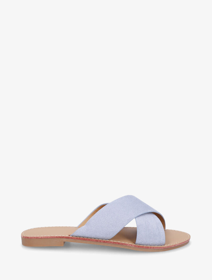 Claquettes brides croisées en suédine - Bleu clair - 5