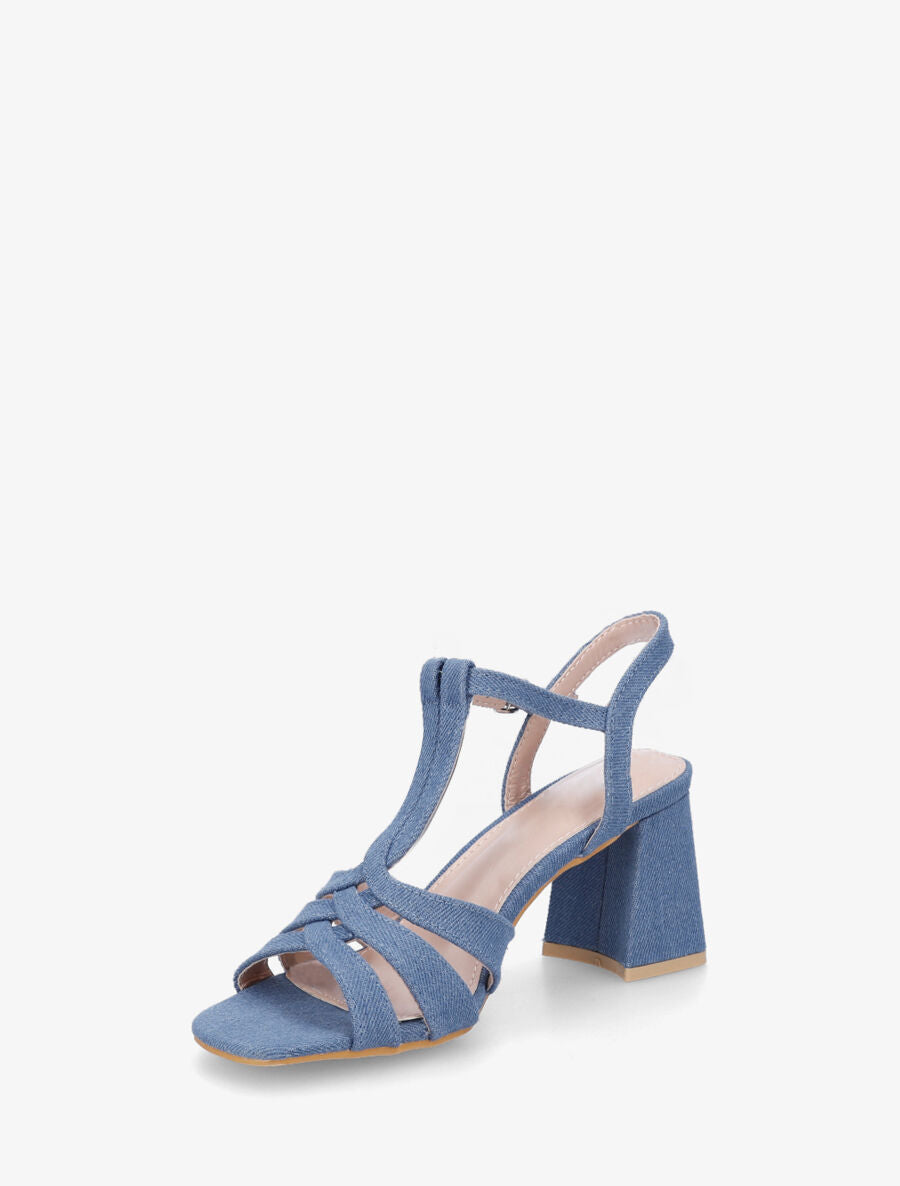 Sandales torsadées à talon carré - Bleu denim - 3