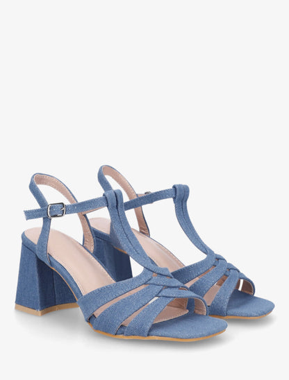 Sandales torsadées à talon carré - Bleu denim - 4